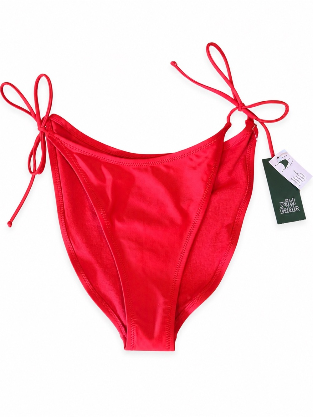 Wild Fable Side-Tie Scoop Front High Leg Adjustable Red Bikini Bottom Medium NEW